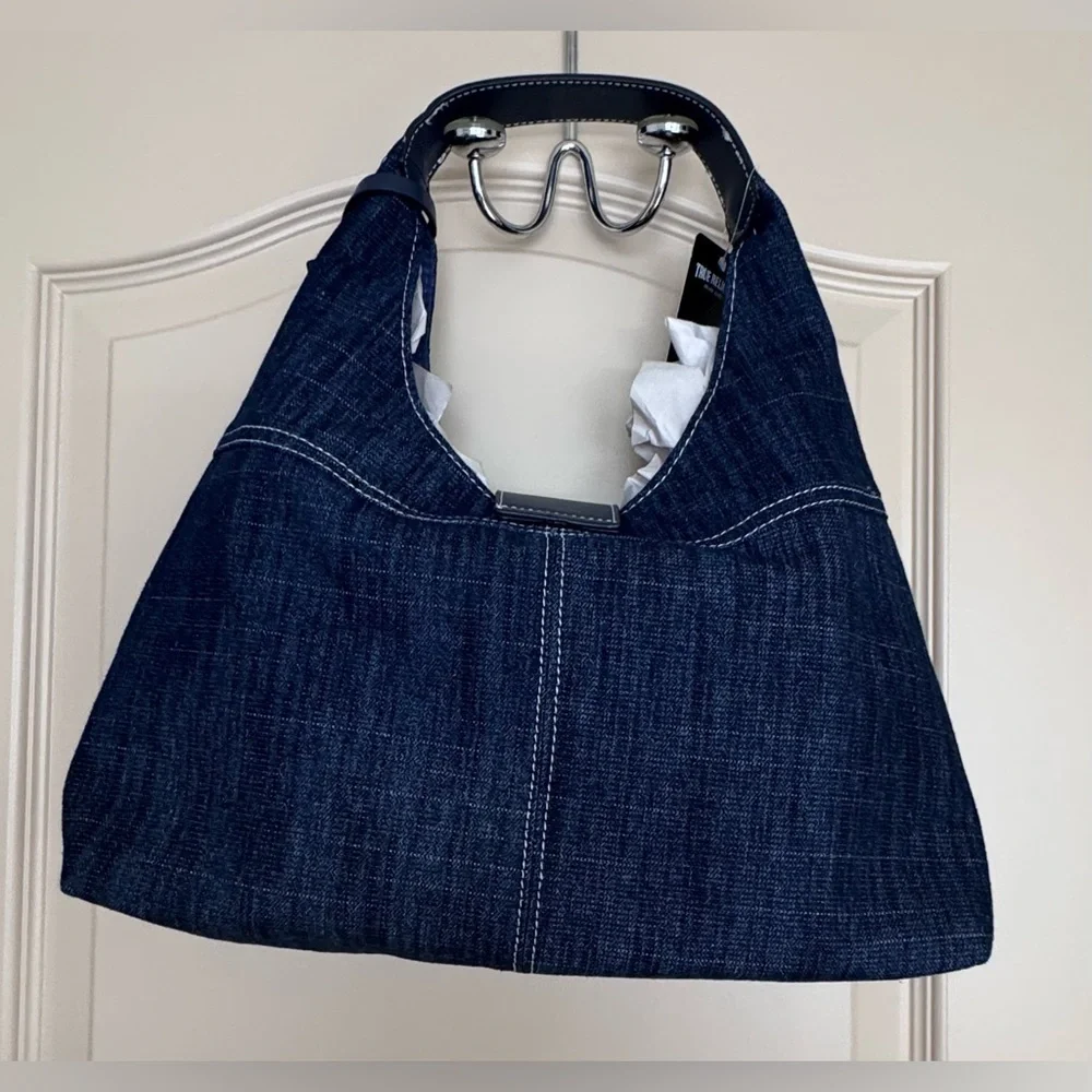 True Religion Indigo Denim Logo Hobo Bag with Silver Hardware
